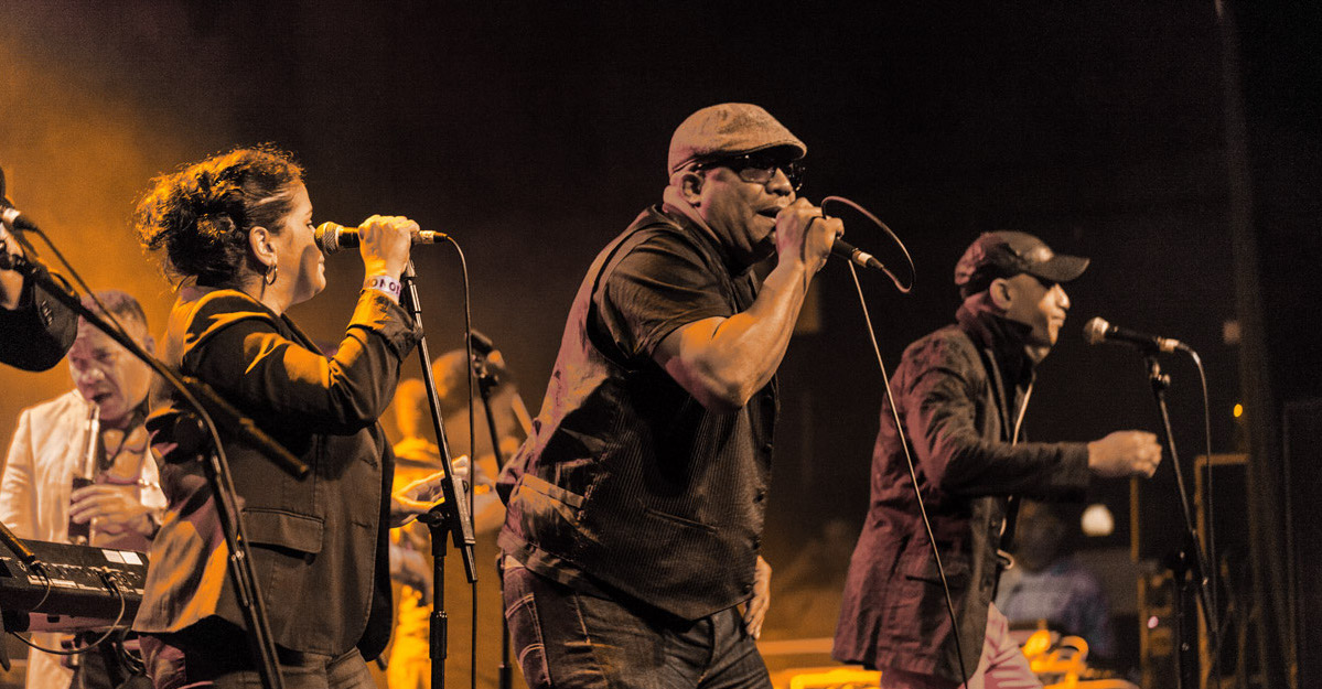 Live concert shot of Los Van Van, legendary Cuban Timba band.